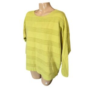 Tahari Womens Sweater Chartreuse Yellow 1X Plus Ribbed Textured Knit Crew Neck